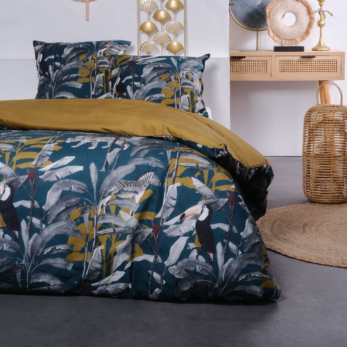 Beddengoed voor 2 personen met de print SUNSHINE TOM - Blauw - 240x220 cm