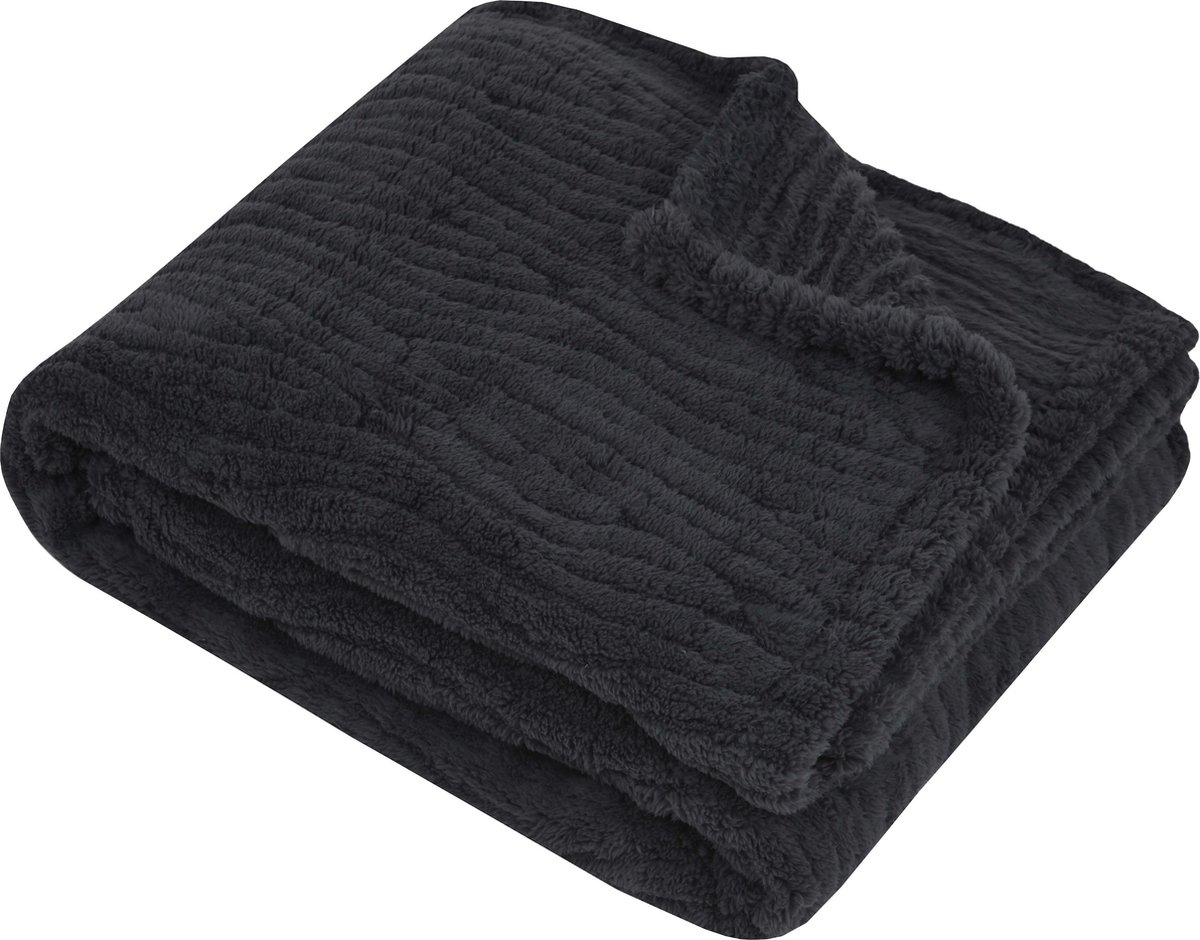 Stof Textiles Plaid / bankdeken / bedsprei Columbia - antraciet - 130 x 160 cm - zachte polyester stof - 1 persoons