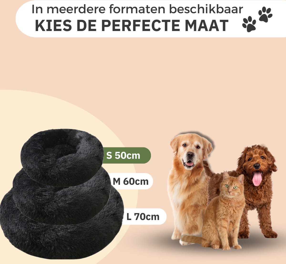Donut Hondenmand - Kattenmand - Maat S - 50cm (ligvlak van 35cm) - Zwart - Fluffy en Wasbaar thumbnail 7