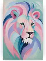 Leeuw in pastelkleuren poster - Dieren posters - Poster leeuwen - Wanddecoratie landelijk - Posters woonkamer - Muurdecoratie slaapkamer - 40 x 60 cm