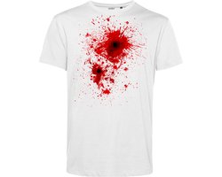 T-shirt Kogelwond Bloed | Carnavalskleding heren dames | Halloween Kostuum | Foute Party | Wit | maat L