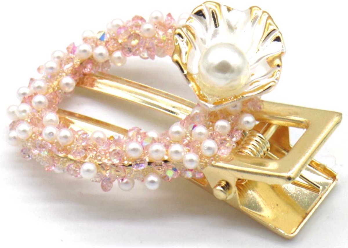 Haarklem Schelp en Parels - Haarclip - 5x4 cm - Roze