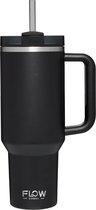 Gobelet Flow Goods - Zwart - Tasse thermos avec poignée - Gourde avec paille - 1,2 litre - Tasse à café - Tasse thermos - Tasse de voyage - Café à Go