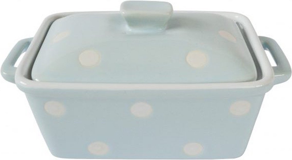 Isabelle Rose keramieken pastelblauwe botervloot met witte stippen