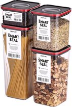 Smart Seal Voorraaddozenset, 4-delig, BPA-vrij, vershouddozen, luchtdicht, vaatwasmachinebestendig, voorraaddoos met deksel, zwart/rood, opbergdoos voor levensmiddelen, elk 1 x 0,55 l, 1,35