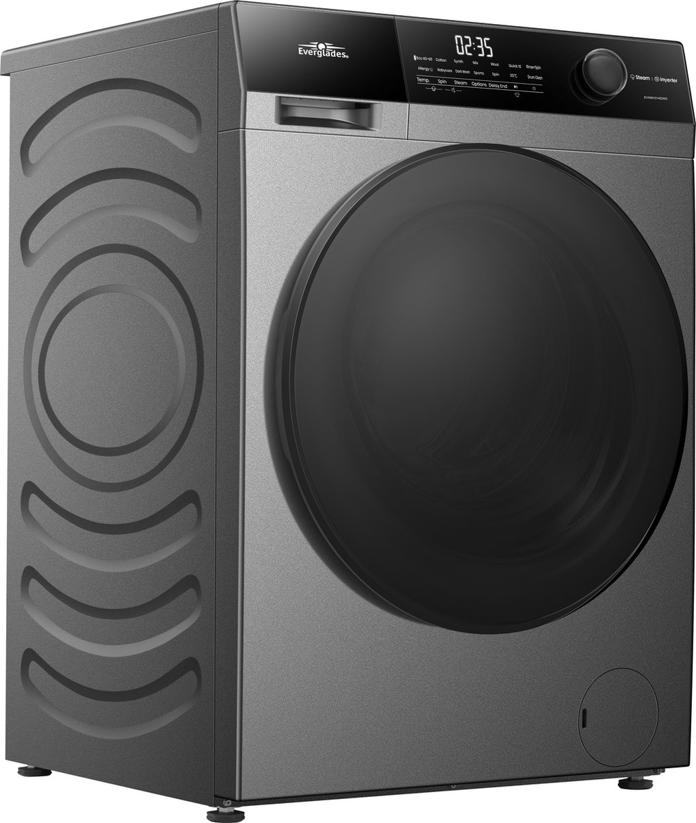 Everglades EVWM101402AG Zuinige Wasmachine - 10KG - A Klasse - Stoomfuncties - Koolborstelloze Motor - Zeer Stil 72dB - Titanium Grijs - 5 Jaar Garantie — afbeelding 3