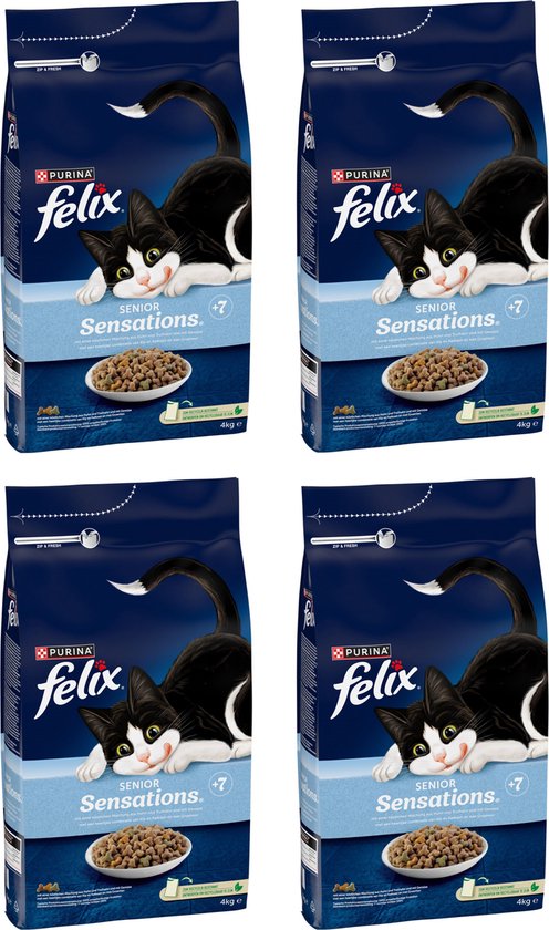 Felix Senior Sensations - Kattenvoer Droogvoer - Kip Kalkoen Groenten - 4 x 4 kg