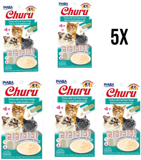 INABA Churu - Kattensnoepjes gemaakt van 4 soorten tonijnpuree - Smakelijke kattensnacks - Traktaties met een zachte & romige textuur - Diervoeding - 20 tubes x 14g