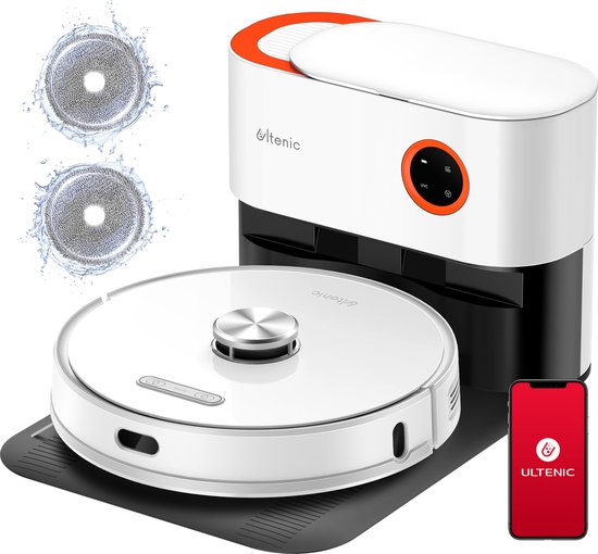 Ultenic T10 Pro robotstofzuiger, 4000pa auto-zuigstation, roterende dweil, lidar-navigatie in kaart brengen, 200min autonomie, connected app en Alexa, tapijtdetectie