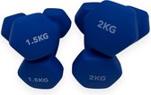 Padisport - Dumbell Neopreen Set 1,5 En 2 - Gewichten Set Halters - Blauw - Gewichten 1,5 Kg - Dumbellset - Halterset - Gewichtjes Set 1,5 Gewichten Set 2 Kg