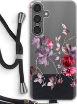Case Company® - Hoesje met koord geschikt voor Samsung Galaxy S24 Plus hoesje met Koord - Mooie bloemen - Telefoonhoesje met Zwart Koord - Bescherming aan alle Kanten en Over de Schermrand