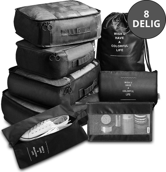 Dersur® - Packing Cubes 8-Delig - Koffer Organizer Set - Bagage Organizers - Tasorganizers - Backpack Organizer - Compression Cube - Travel Backpack Organizer - Kleding Organizer Set Voor Koffer en Backpack - Packing Cubes Backpack - Compression