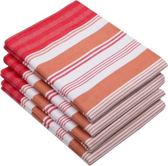 Set van 4 theedoeken, ca. 50x70 cm, katoen, rood gestreept | bol