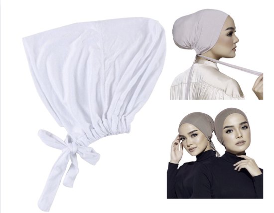 Cabantis Hoofddoek met lussen - Hijab - Chemo Muts Dames - Haarband - Stretch - Wit