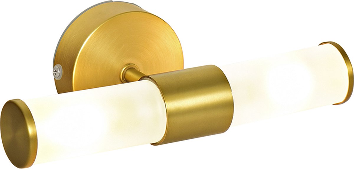 Olucia - CALLUM - Badkamer Wandlamp - Goud / Wit - Geschikt voor Badkamer - Vorm: Rechthoek