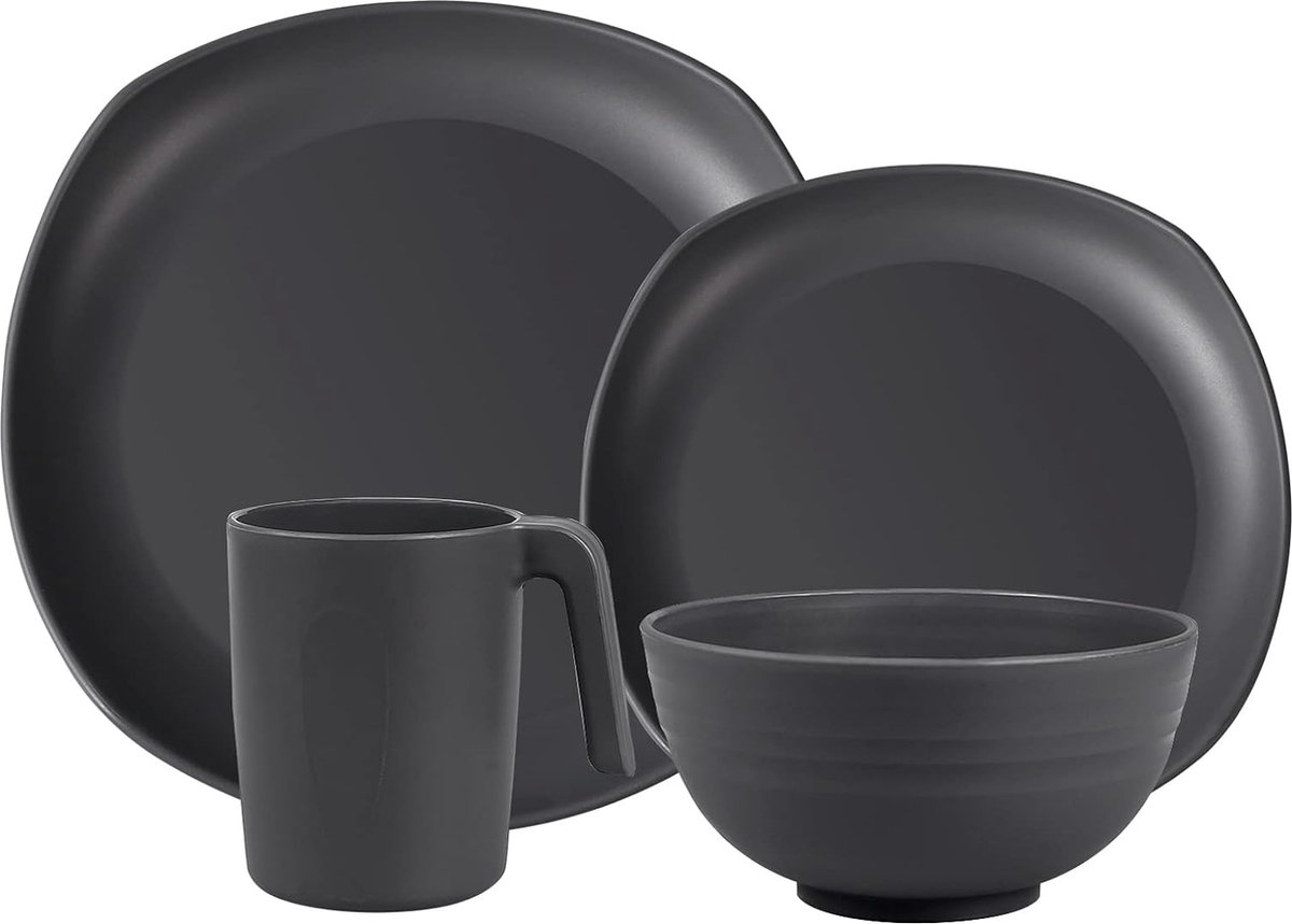 Onbreekbare lichtgewicht serviessets plastic dinerset 4 eetborden 4 kommen 4 kopjes magnetron- en vaatwasmachinebestendig campingservies voor kinderen en volwassenen servies voor 4