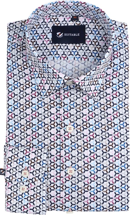 Suitable - Overhemd Print Multicolour - Heren - Maat 40 - Slim-fit