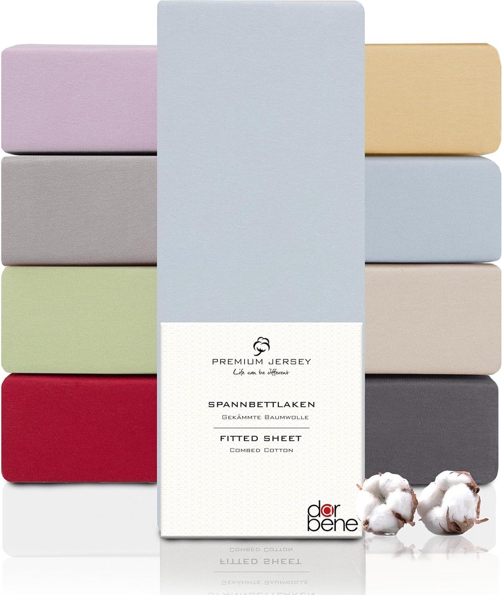 DarBene Hoeslaken 180 x 200 premium jersey, 100% gekamd premium katoen, ademend, superzacht laken tot 30 cm matrashoogte, Oeko-Tex, lichtblauw - DarBene