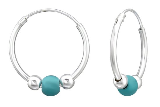 Joie|S - Boucles d'oreilles Bali argent - boucles d'oreilles 16 mm - perles argent et turquoise