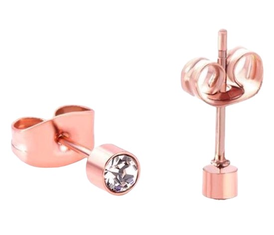 Aramat jewels ® - Oorbellen 3mm rosékleurig zweerknopjes rond chirurgisch staal transparant