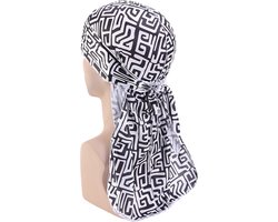 Durag / Du-rag / Do-rag / Bandana AfricanFabs® - Unisex - Mud cloth Zwart / Wit - Waves
