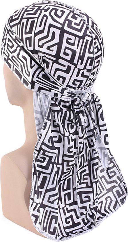 Afabs® Durag / Du-rag / Do-rag / Bandana - Unisexe - Toile de boue Zwart / Wit - Vagues