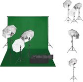 vidaXL Fotostudio Set - Verlichtingsset met 3 Paraplus - Flexibel Achtergrondsysteem - 5500 Kelvin - 84 cm Paraplu Diameter - Aluminium Statieven - 500 x 300 cm Groene Achtergrond - Draagtas - Fotostudio Set