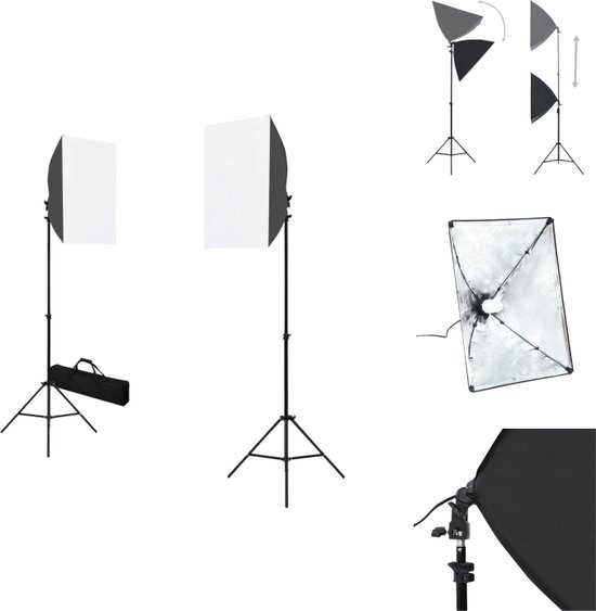 Foto: Vidaxl studio softboxlamp 40 x 60 cm 24 w e27 fitting stalen statief hoogte verstelbaar 2 softboxen 2 statieven 2 lampen 2 draagtassen fotostudio set