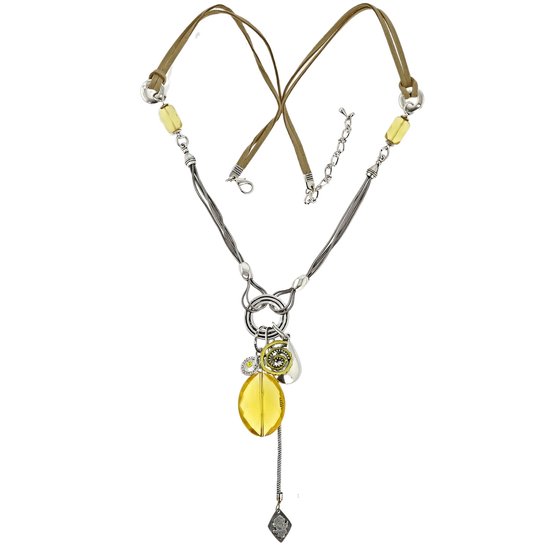 Behave Sautoir jaune avec cordon longueur 60 cm pendentif avec ange longueur 13 cm + chaîne d'extension 7,5 cm