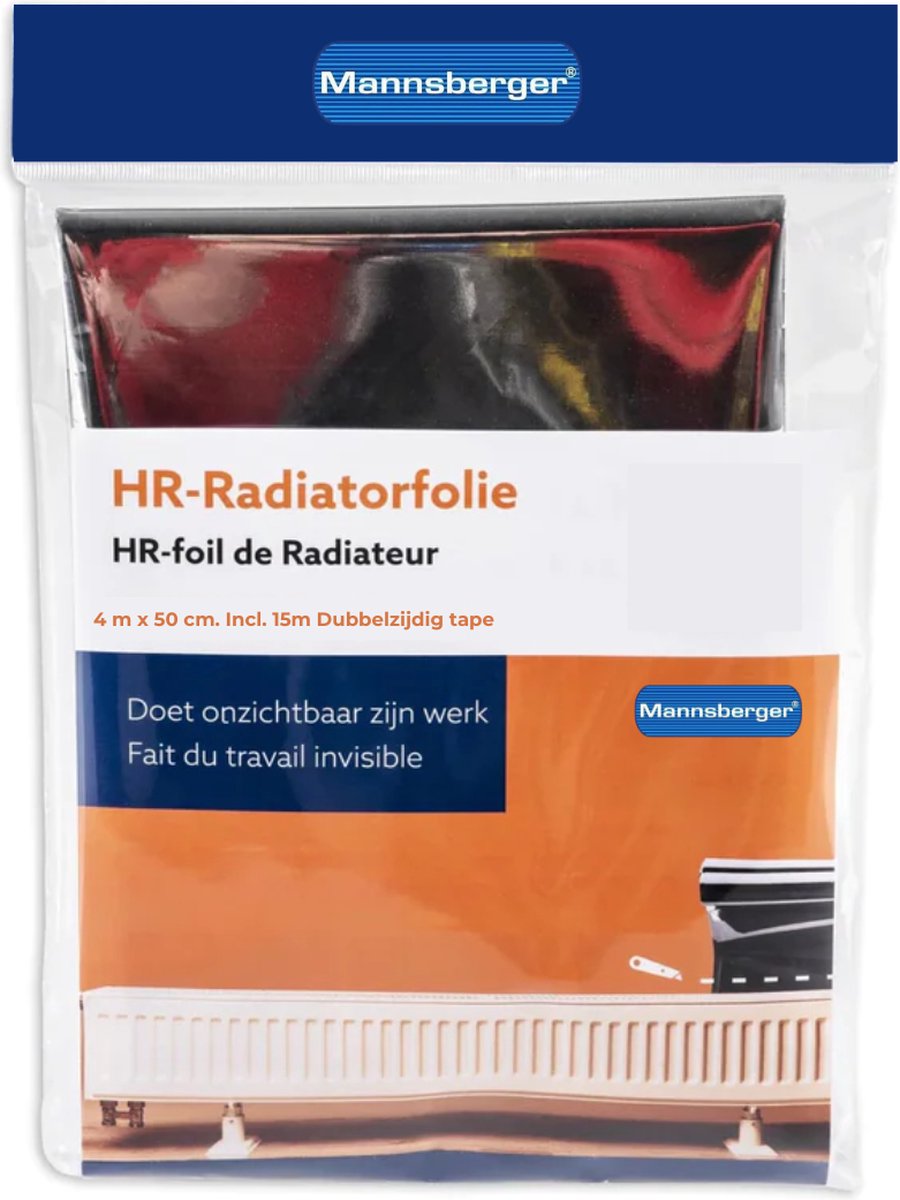 Mannsberger HR-Radiatorfolie - 4 m x 50 cm - Inclusief 15 Meter Dubbelzijdig Tape