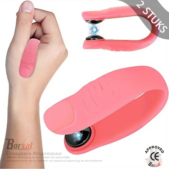 Borvat® - Acupression portable - Anti stress - Maux de tête - Migraine - Détente - Méditation - Acupuncture - Acupression - Rose - 2 Pièces
