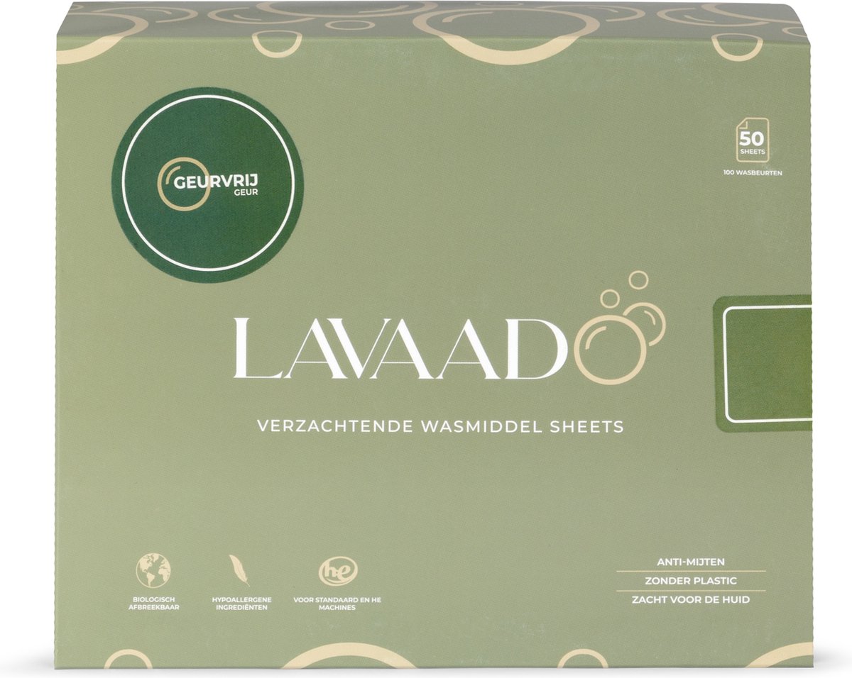 Goedkoopste Lavaado® - Krachtigste formule - 5-in-1 Wassheets - Wasstrips - 50 Sheets - 100 Wasbeurten - Neutraal