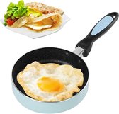Mini koekenpan, 16 cm kleine pan inductie, anti-aanbak gebakken eierpan met handvat, mini koekenpan, draagbare eierpan, koekenpan voor kamperen, koken, inductie, gasfornuis (blauw)