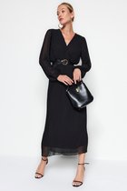 Trendyol femmes manches Standard Cache-coeur a-ligne noir a-ligne plissée Maxi mousseline de soie tissé robe tissée deuxaw24el00471