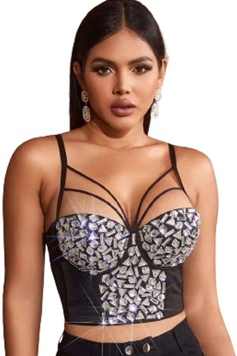 Goedkoopste Zomerse erotische DIAMOND top - Korset - Semi-open borsten - Decolleté - Festival - Sexy - Outfit - Feest