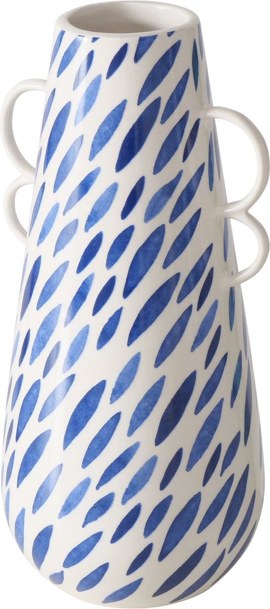 Boltze Modern vaasje wit met blauw keramiek 22 cm