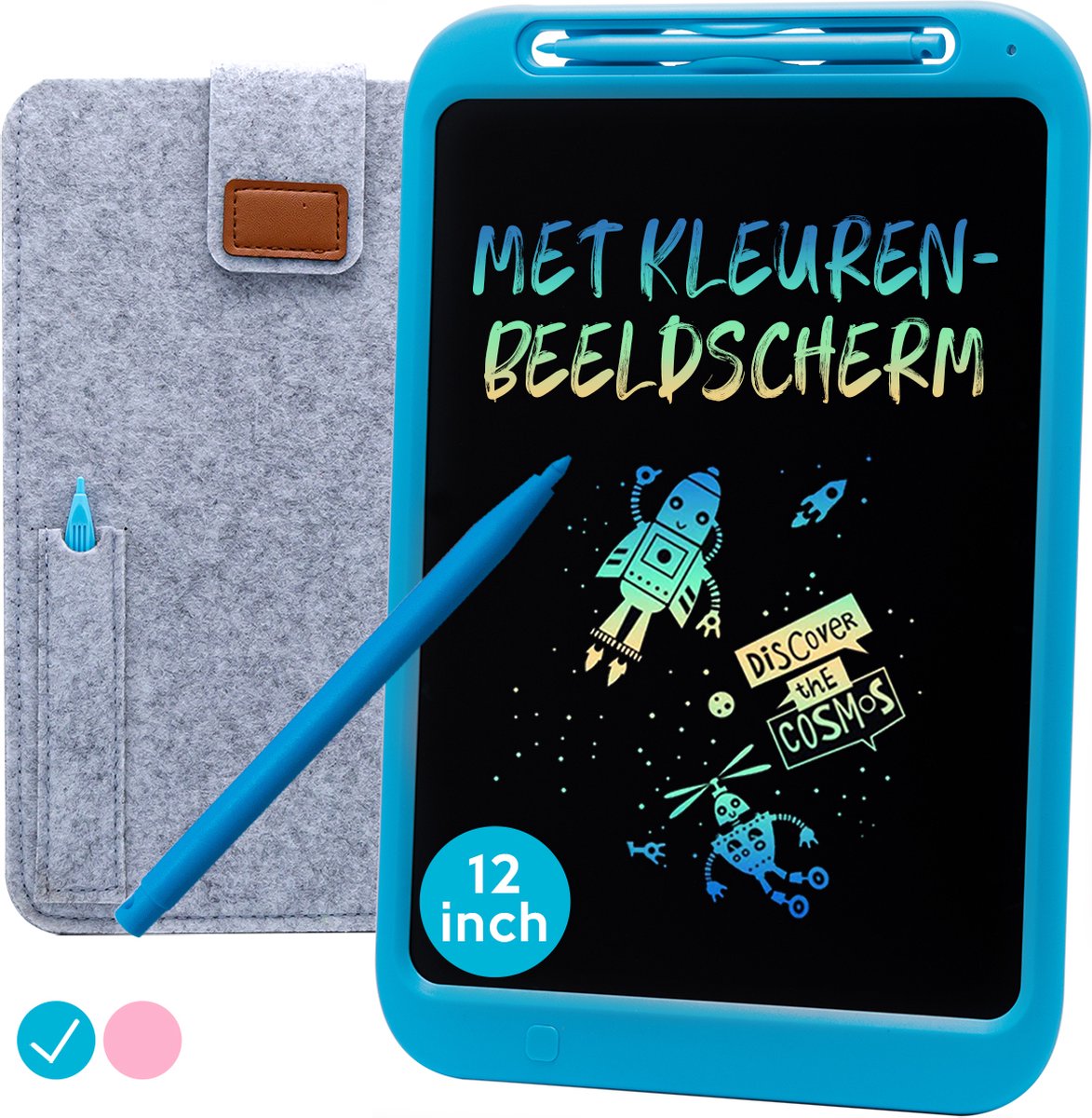 LCD Tekentablet "Blauw" 12 inch - Met Hoesje & Extra Pen - Kleurenscherm - Speelgoed Jongens & Meisjes - Kids Tablet - Tekenset