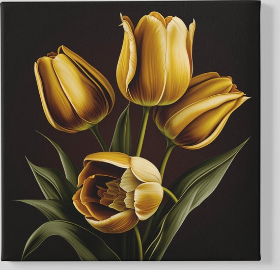 Canvas Schilderij - Bloemen - Gele tulpen - Vierkant canvas - 100x100x2 cm