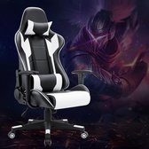 Gamingstoel, bureaustoel, draaibare racestoel, computerstoel, pc-gamerstoel, ergonomisch ontwerp, zwaar belastbare stoel, hoge rugleuning ligstoel met kussen en rugsteun (wit)
