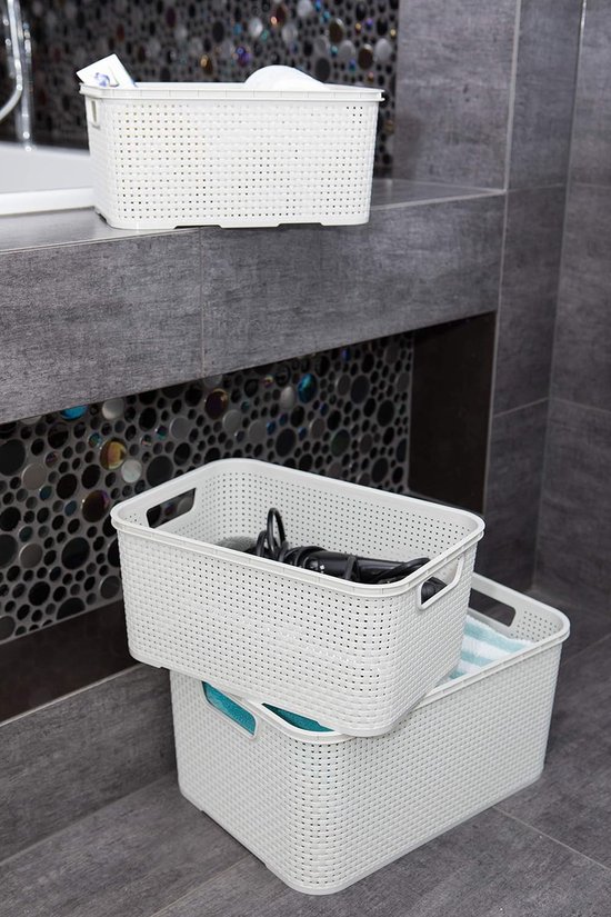 Mand in rotan design, set van 2, maat S 7 l, kunststof PP, crème, 7 l | bol