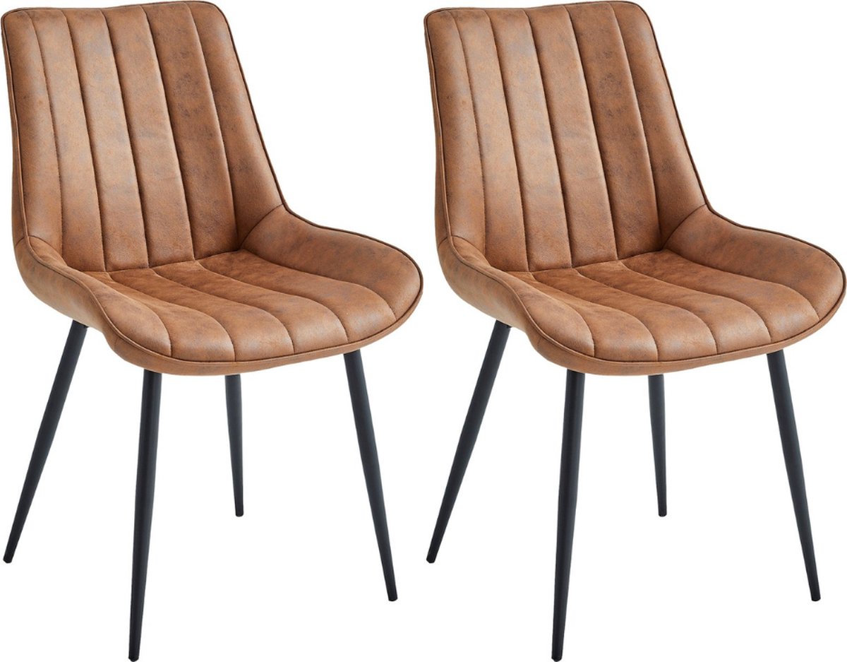 Colenis® - Verta Eetkamerstoel - Set Van 2 - Cognac - Microfiber Stof - Industrieel
