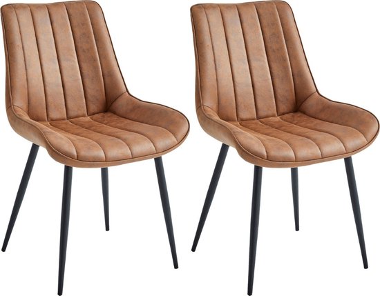 Colenis® - Verta Eetkamerstoel - Set Van 2 - Cognac - Microfiber Stof - Industrieel