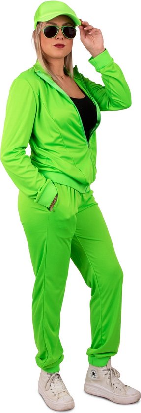 PartyXplosion - Jaren 80 & 90 Kostuum - Kikker Fresh Neon Groen Retro Trainingspak - Vrouw - Groen - Maat 36 - Carnavalskleding - Verkleedkleding