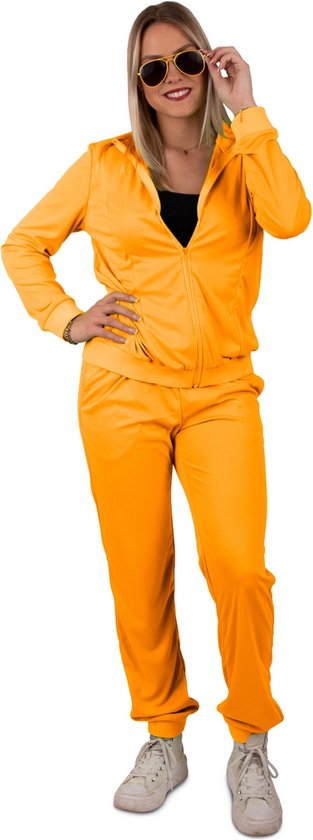 PartyXplosion - Jaren 80 & 90 Kostuum - Player Orange Team - Vrouw - Oranje - Maat 38 - Carnavalskleding - Verkleedkleding