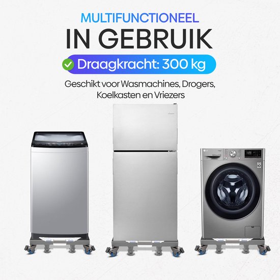 Olvy Wasmachine Verhoger met Wielen - Wasmachine Opbouwmeubel - Wasmachine Sokkel - Tot 300 KG - Ook voor Droger, Koelkast, Vaatwasser en Vriezer - Olvy