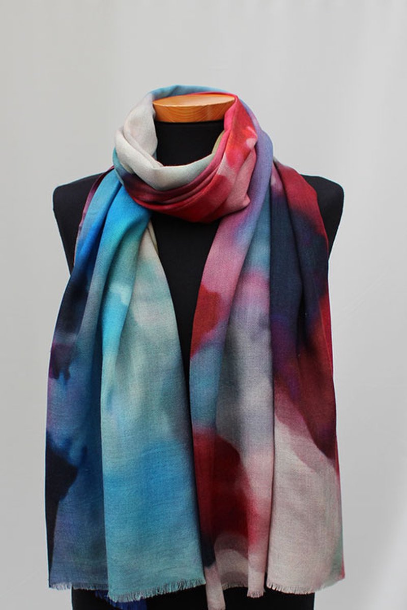Cashmere sjaal Rood-Blauw - Luxe sjaal - 75 x 200 cm