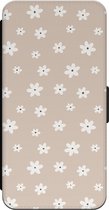 Leuke Telefoonhoesjes - Bookcase hoesje geschikt voor iPhone 14 Pro - Cute flowers - Wallet case met pasjeshouder - Bloemen - Beige
