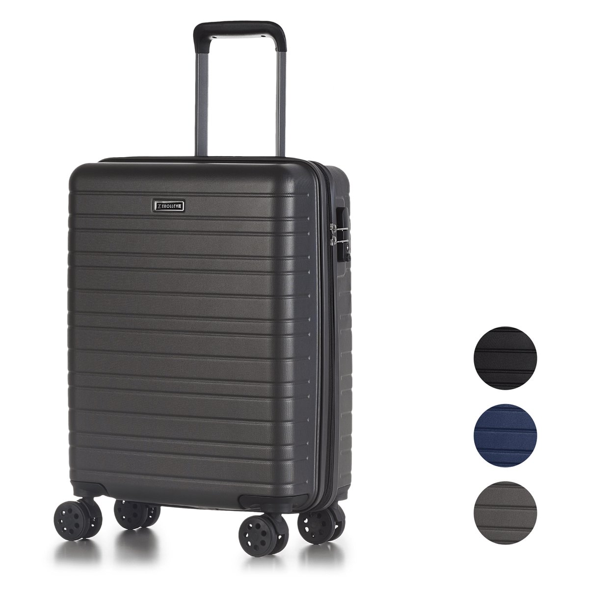 ©TROLLEYZ - Amsterdam No.9 - Trolley - 55cm met TSA slot - Dubbele wielen - 360° spinners - 100% ABS - Handbagage koffer in Cloudy Grey