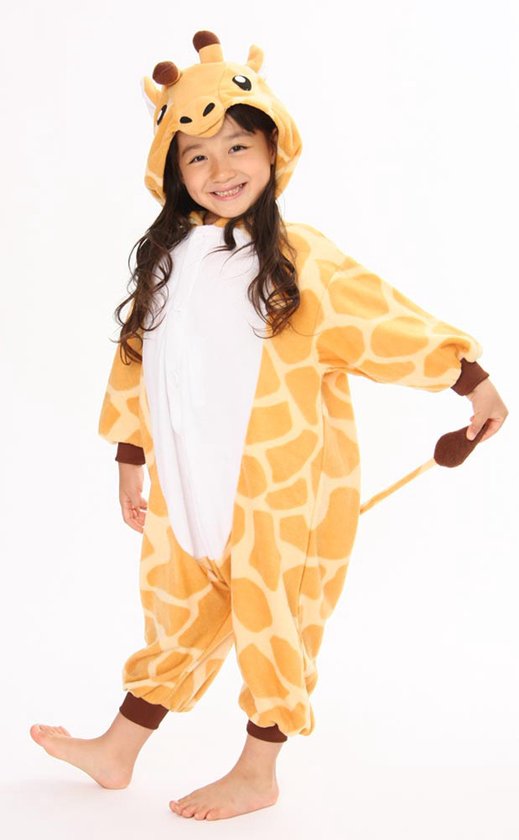 KIMU Onesie Giraf Pak - Girafpakje Kostuum Oranje Geel Giraffe Pak - Jumpsuit Kerst Cadeau