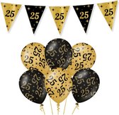 25 Jaar Verjaardag Decoratie Versiering - Feest Versiering - Vlaggenlijn - Ballonnen - Klaparmband - Man & Vrouw - Zwart en Goud